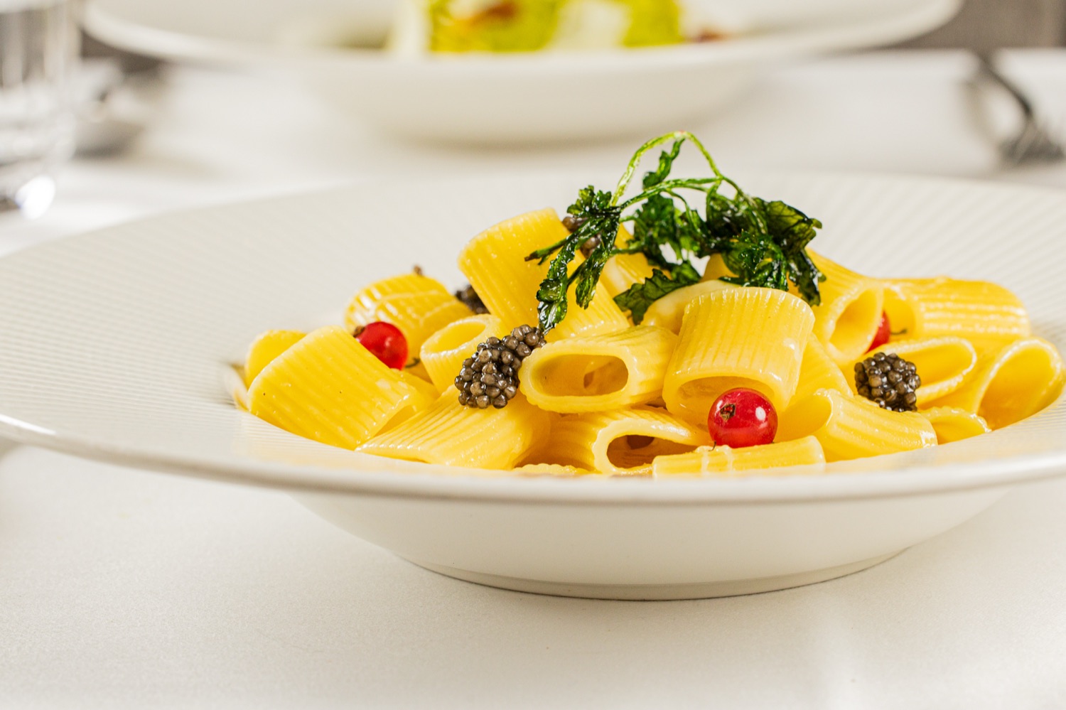 Homemade paccheri with caviar at the Italian restaurant Casa Bellucci in Berlin