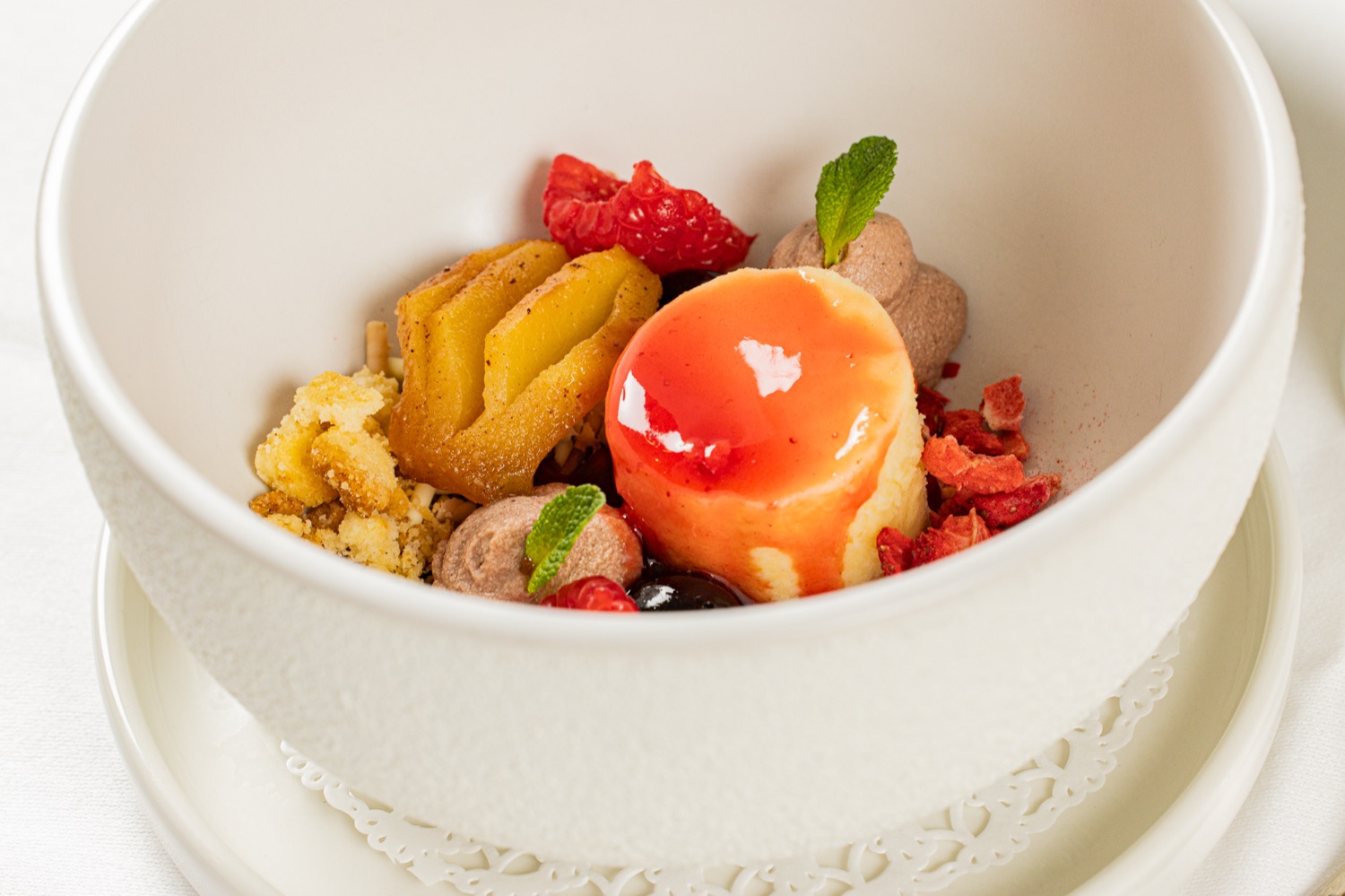 Homemade dessert with berries and mint at Casa Bellucci